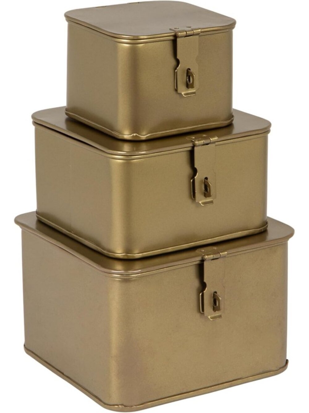 3-Piece Decorative Metal Storage Boxes with Lids, Gold Finish & Velvet Lining